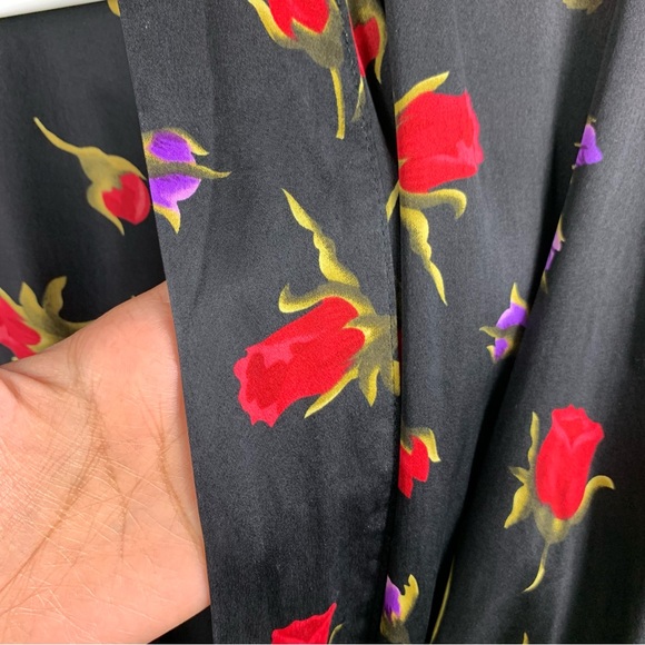 Victoria’s Secret | Vintage Robe Black Rose Print Silk Short Tie M/L - Picture 6 of 8